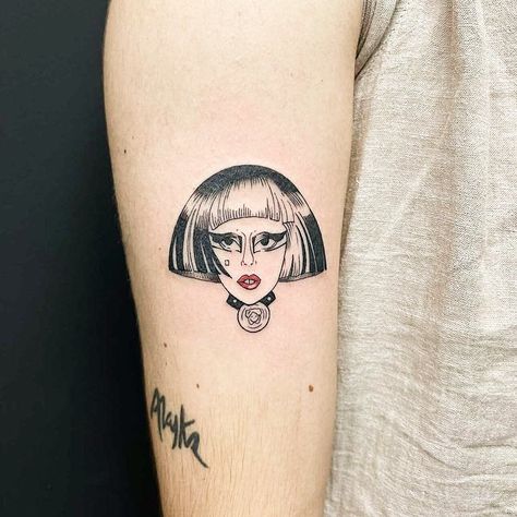 Albert Victoria (@albrt_victoria) / Twitter Grace Jones Tattoo, Artpop Tattoo Lady Gaga, Lady Gaga Inspired Tattoos, Lady Gaga Tattoo Ideas, Miley Tattoos, Lady Gaga Tattoo, Lady Gaga The Fame, Night Tattoo, Geek Tattoo