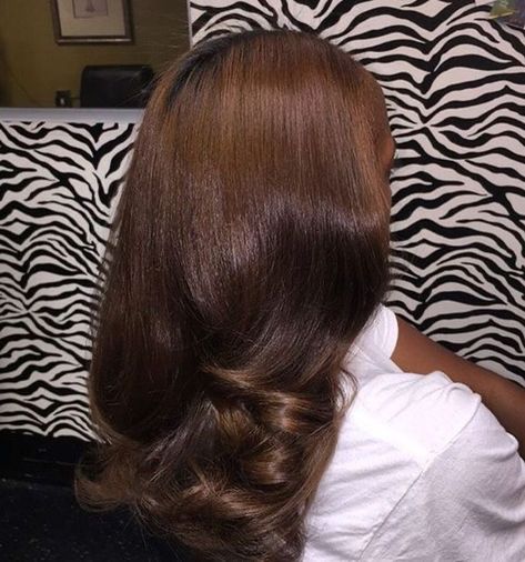 Tiffany Renee Hair, What Your Hairstyle Says About You, Chocolate Brown Dyed Hair, Issa Rae Hair Color, Chocolate Brown Hair Color Black Women Natural Hair, Brown Hair Silk Press, Dyed Natural Hair Brown, Brown Hair Dye Black Women, Dark Brown Hair On Black Women