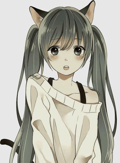 Green Hair, An Anime, Hatsune Miku, Cat Ears, Anime And Manga, Vocaloid, Cute Anime, Anime Drawings, Manga Anime