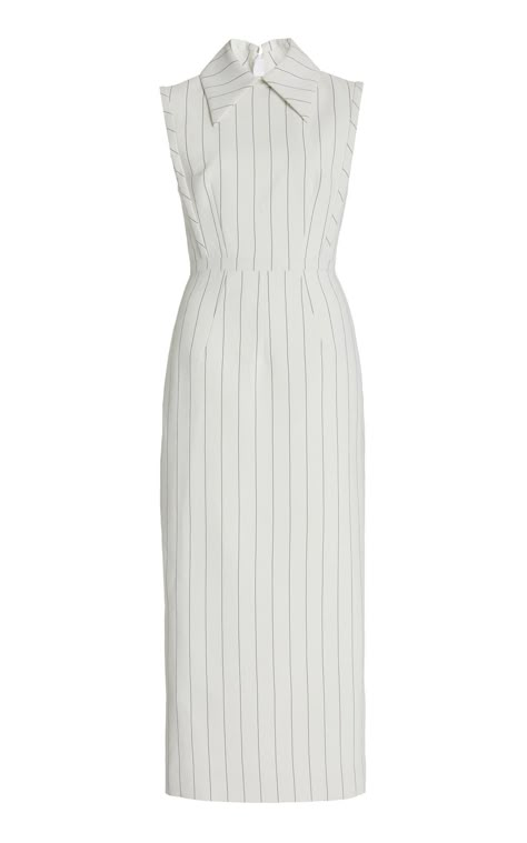 First Lady Outfits, Moda Operandi Dress, Fashion Design Development, Dresses Png, Pin Stripe Dress, 2020s Fashion, Best Fashion Designers, Curated Outfit, Crepe Midi Dress