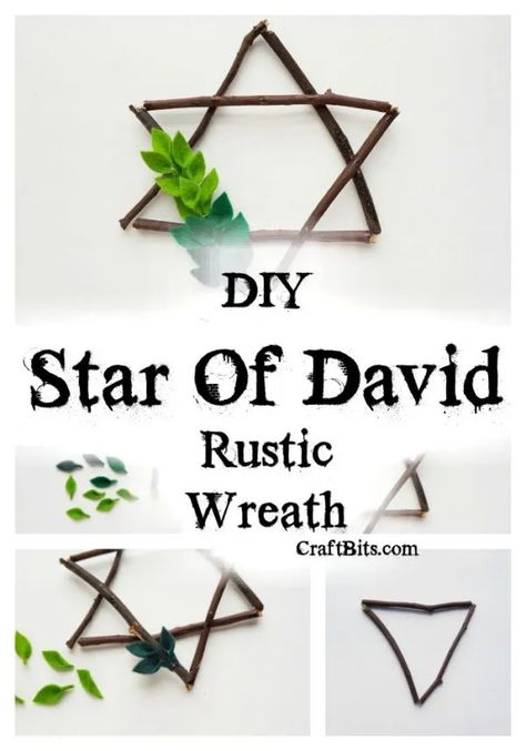 Star Of David Rustic Hanukkah Wreath — CraftBits.com New Craft Ideas, Window Frame Crafts, Twig Stars, Diy Hanukkah, Hanukkah Party, Hanukkah Decor, Jewish Crafts, Hanukkah Crafts, Leaf Cutout