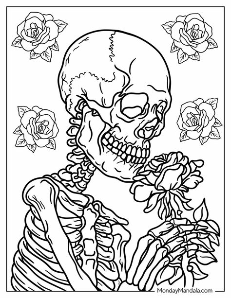 Skeleton Coloring Pages, Free Adult Coloring Printables, Free Halloween Coloring Pages, Skull Coloring Pages, Adult Coloring Books Printables, Adult Colouring Printables, Abstract Coloring Pages, Free Adult Coloring Pages, Printable Adult Coloring Pages