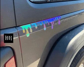 Car decor | Etsy Car Vynil Ideas, Goth Car Mods, Holographic Car Decal, Car Slime, Holographic Car, Holographic Paint, Goth Car, Vynil Ideas, Jeep Decals