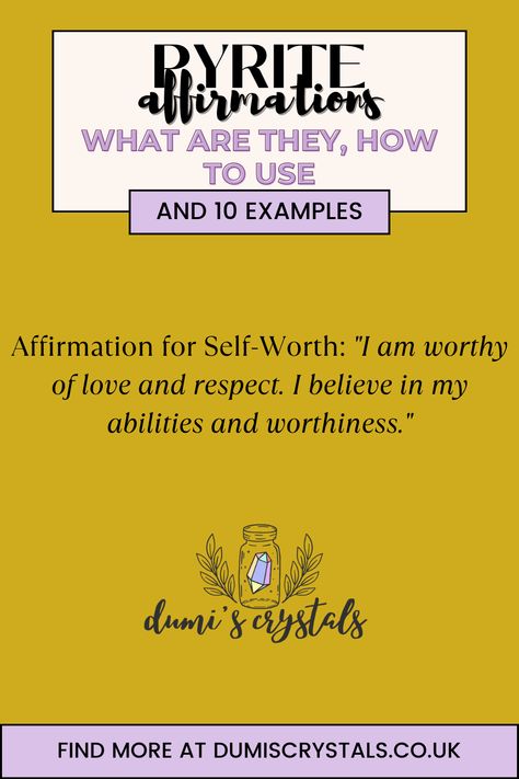 image cove of a blog post by dumi's crystals about pyrite affirmations and an affirmation for self-worth saying "I am worthy of love and respect. I believe in my abilities and worthiness." Persist Manifestation, Pyrite Stone Meaning, Pyrite Crystal Meaning, Pyrite Meaning, Pyrite Crystal Affirmation, I Believe In Me, I Am Worthy, Success Affirmations, Body Is A Temple