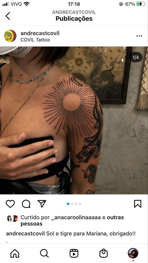 Animals To Get Tattooed, Sun Rays Elbow Tattoo, Dragon Tattoo For Women Upper Arm, Moon Elbow Tattoos For Women, Unique 222 Tattoos, Tartor Cards Tattoo, Shoulder Sun Rays Tattoo, Shoulder Tattoo Filler, Sun Ray Shoulder Tattoo