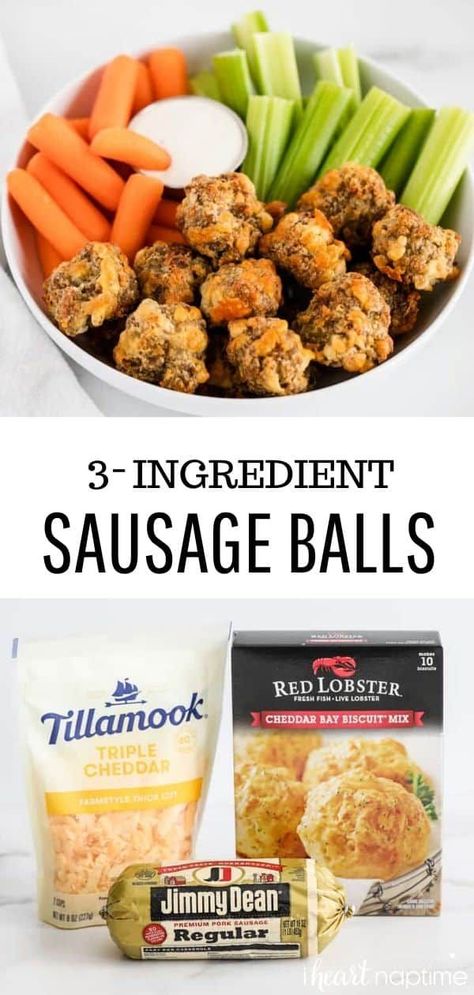 Delicious and easy sausage balls made with just 3 simple ingredients. This tasty appetizer makes the perfect game day or party dish! #sausage #sausageballs #appetizers #appetizerrecipe #easyappetizer #gameday #gamedayfood #recipes #iheartnaptime Easy Sausage Balls, Easy Sausage Balls Recipes, Sausage Balls Recipe, I Heart Naptime, Sausage Balls, Meat Appetizers, Party Dishes, Red Lobster, Perfect Game