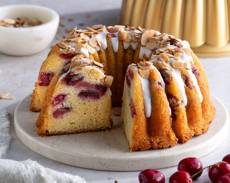 Cherry-Almond Bundt Cake - Bake from Scratch Cherry Almond Bundt Cake, Almond Bundt Cake, Fresh Desserts, Bakery Sweets, European Dishes, Tea Cakes Recipes, Pudding Ice Cream, Fruity Cake, Scratch Recipes