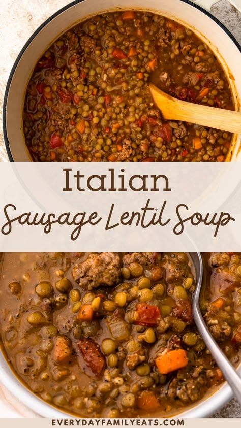 Italian Sausage And Lentils, Lentil Soup Recipe With Sausage, Lentils And Sausage Recipe, Lentil Italian Sausage Soup, Italian Sausage Lentil Soup Recipe, Lentil And Sausage Recipes, Lentils With Sausage, Carabbas Sausage And Lentil Soup, Lentil Recipes With Meat