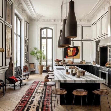 Parisian Kitchen, Transitional Kitchens, Parisian Interior, Casa Country, Deco Decor, Parisian Apartment, Chic Kitchen, Kitchen Inspiration Design, Eclectic Home