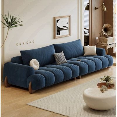 Made of high quality fabric, abrasion resistance, strong air permeability. GEMEZO Fabric: Blue Polyester Blend | GEMEZO 116.5" Sofa 37.8 H x 116.5 W x 39.4 D in bluePolyester | 39.4" L x 116.5" W x 37.8" H | Wayfair Coffee Table With Blue Sofa, Blue And Beige Sofa, Teal Furniture Living Room, Living Room Light Blue Couch, Blue Sofa Wood Floor, Blue And Brown Interior, Blue And Brown Room, Blue Sectional Living Room, Blue Sofa Modern