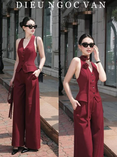 Red Outfit Ideas Classy, Jam Suit For Ladies, Colorful Classy Outfits, Formal Jumpsuits For Women Classy, Classy Jumpsuit Outfits, Formal Jumpsuit, Woman Suit Fashion, Elegante Casual, Mode Casual