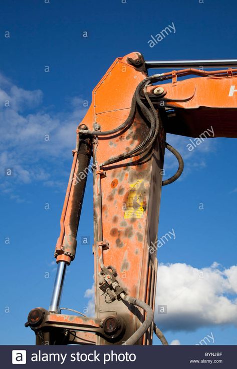 Hydraulics on digger boom arm Stock Photo Machine Reference, Hydraulic Arm, Boom Arm, Scandinavia, Light Box, Image Search, Photo Image, Vector Illustration, Resolution