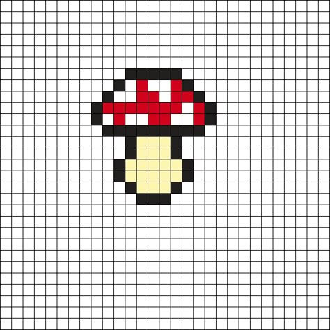 Simple Fuse Bead Patterns, Mushroom Pearl Beads, Cute Simple Perler Bead Patterns, Mushroom Fuse Bead Patterns, Pixel Art Mashrom, Mushroom Hama Beads, Pixel Art Pattern Mushroom, Simple Pearler Bead Patterns, Pixel Mushroom Art