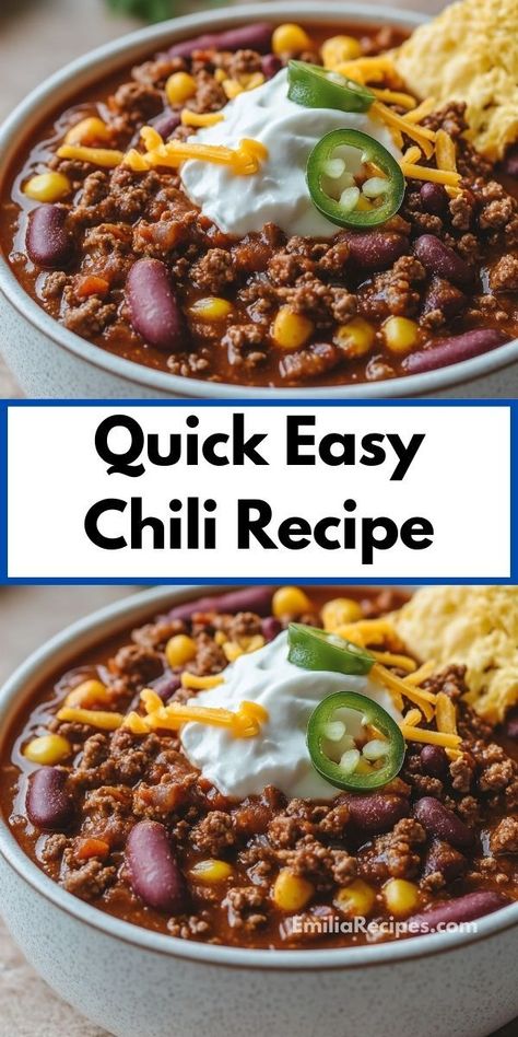 Craving a hearty dinner that’s simple to make? This Quick Easy Chili Recipe combines tender ground beef and zesty spices, delivering a delicious and satisfying meal that’s perfect for cozy family dinners or gatherings. Quick Easy Chili Recipe, Chili Beans Recipe, Easy Beef Chili Recipe, Best Easy Chili Recipe, Delicious Ground Beef Recipes, Chili Recipe Stovetop, To Simply Inspire, Kid Friendly Dinner Recipes, Stovetop Chili