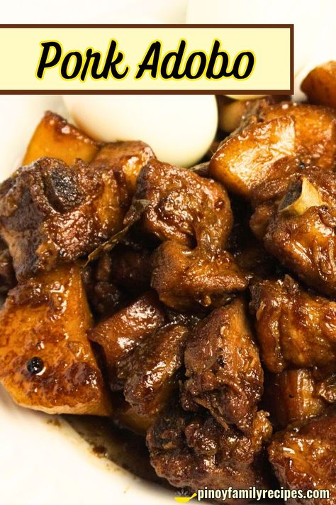 Pork Adobo Recipe Pork Adobo Recipe Filipino, Adobo Recipe Filipino, Filipino Adobo Recipe, Pork Adobo Recipe, Filipino Adobo, Pork Adobo, Adobo Recipe, Marinate Meat, Cubed Potatoes