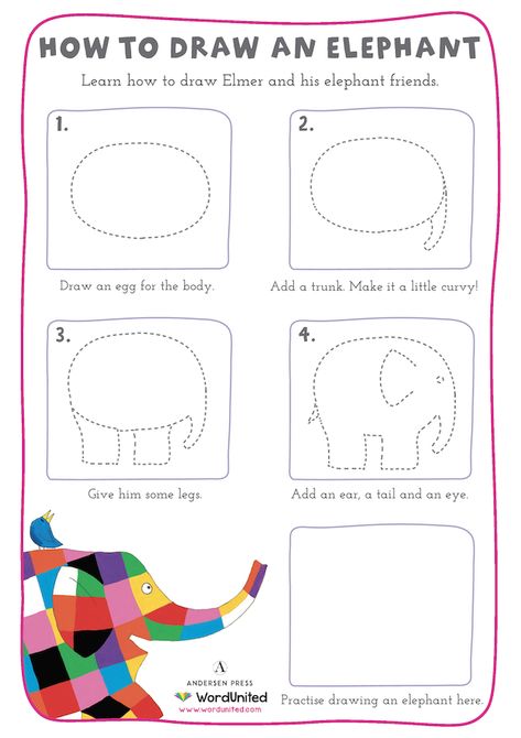 Draw an Elephant with Elmer - Andersen Press - WordUnited Elmer The Elephant, Draw An Elephant, Library Lessons Elementary, Preschool Rules, All About Elephants, Elmer The Elephants, Babysitting Activities, Elephant Printable, Book Art Projects