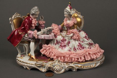 Dresden Dolls, Ballerina Figurines, Dresden Germany, Dresden Porcelain, Group 2, Porcelain Jewelry, Porcelain Art, Chess Game, Antique Porcelain