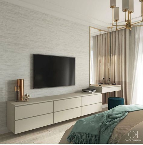 Tv Cabinet Master Room, Bedroom Wall Cabinet, Bedroom With Tv, Bedroom Tv Cabinet, Sleeping Room Design, Small Bedroom Inspiration, Stylish Bedroom Design, Bedroom Tv, Home Hall Design