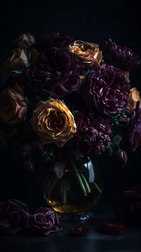 Moody, romantic, purple floral phone wallpaper background Moody Floral Wallpaper, Floral Design Inspiration, Floral Phone Wallpaper, Moody Wallpaper, Moody Art, Witchy Wallpaper, Dark Romantic, Dark Flowers, Phone Art