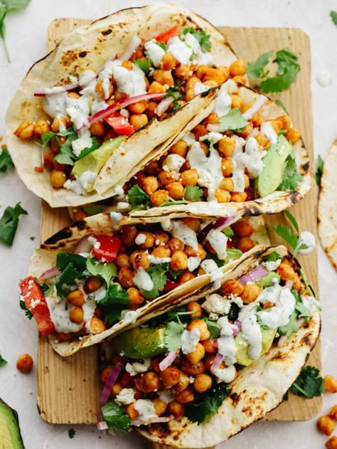 Crispy Chickpea Tacos, Buffalo Chickpea Tacos, Garbanzo Bean Taco Recipes, Chic Pea Tacos, Garbanzo Bean Tacos, Chickpea Tacos Recipes, Garbanzo Tacos, Chickpeas Tacos, Chickpea Taco