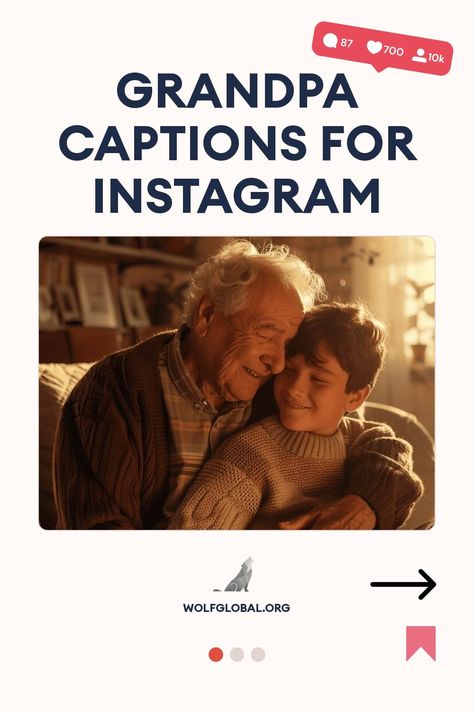 Affectionate moment between a smiling grandpa and grandchild, suggesting Instagram caption ideas.
An infographic with a list of heartwarming statements celebrating grandfathers, with emojis and a call-to-action button.
Promotional graphic with a happy woman using a laptop, advertising an Instagram engagement pod. Caption For Grandpa, Captions For Grandparents, Grandparents Captions Instagram, Best Grandpa Quotes, Caption For Instagram Pic, Rip Grandpa, Farewell Words, Grandfather Quotes, Old Man Jokes