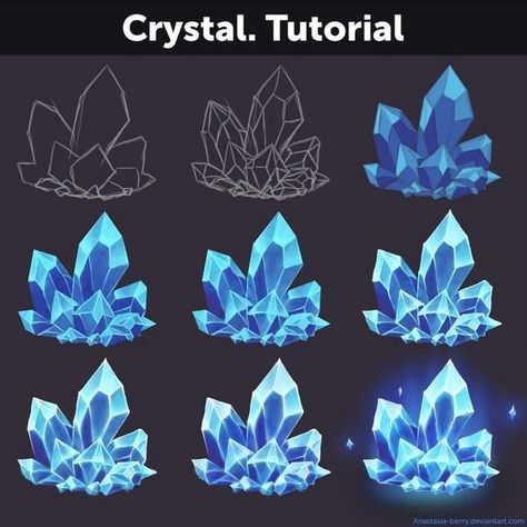 I really loved the glow on this one so I wanted to share this tutorial C Fantasy Crystal Art, Crystal Tutorial, Crystal Drawing, الفن الرقمي, Coloring Tutorial, Digital Painting Tutorials, Crystal Art, 판타지 아트, Digital Art Tutorial