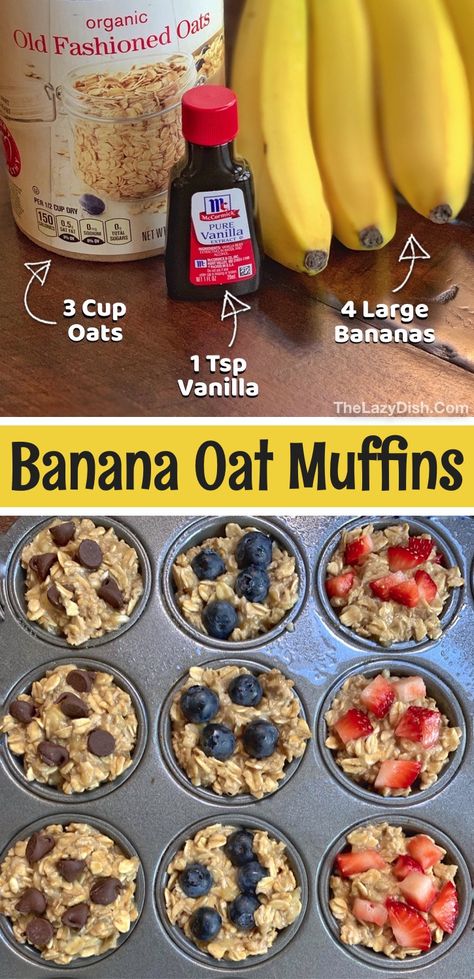 Healthy Banana Oat Muffins, The Lazy Dish, Banana Oat Muffins Healthy, Lazy Dish, Healthy Breakfast Alternatives, Menu Sarapan Sehat, Banana Oat Muffins, Banana Oat, Oat Muffins