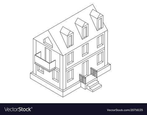 Isometric House, House Outline, Isometric Drawing, Drawing Vector, House Vector, Residential House, Technical Drawing, Adobe Illustrator, White Background