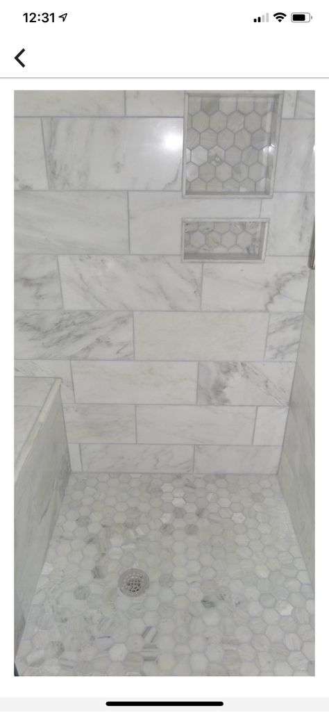 Bathroom Flooring And Shower Tile, Carrera Porcelain Tile Bathroom, Carrera Tile Bathroom, Shower Wall Tile Ideas, Airport Bathroom, Bathroom Tile Ideas Shower, Bathroom Tiles Combination, Wall Tile Ideas, Tile Bathroom Ideas