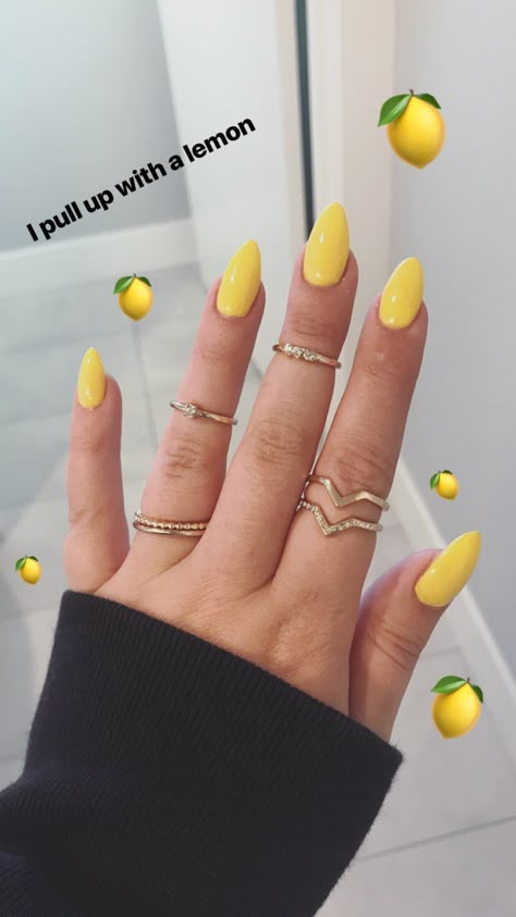 Round Yellow Nails, Sunshine Yellow Nails, Buttery Yellow Nails, Yellow Vacation Nails, Almond Yellow Nails, Bright Nails Almond, Lemon Yellow Nails, Nails Summer Yellow, Trendy Yellow Nails