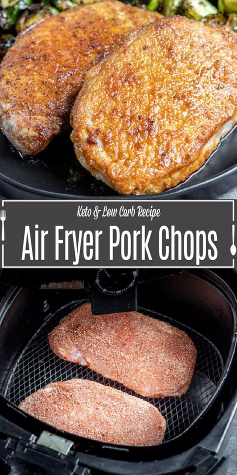 These easy Air Fryer Pork Chops are tender, juicy boneless pork chops that are cooked to perfection in just 9 minutes! It's the perfect easy dinner recipe for busy weeknights! Air Fryer pork chops aren't breaded instead they are rubbed with a delicious blend of spices and then cooked in the air fryer for amazing keto pork chops. We'll show you how to make pork chops in the air fryer the easy way with a delicious dry rub seasoning. Easy Air Fryer Pork Chops, Cooking Frozen Pork Chops, Air Fry Pork Chops, Rub Seasoning, Air Fryer Dinner, Frying Recipes, Airfryer Recipe, Keto Pork Chops, Keto Pork