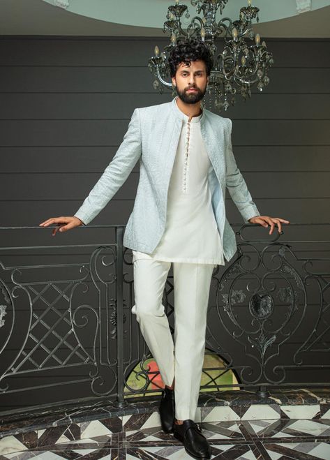 Buy Mushq Cotton Festive Coat for Men - ETHER (C) - Online in Pakistan Prince Coat For Men, Sangeet Outfit For Men, Indowestern Outfits For Men, Indo Western Outfits For Men, Marriage Clothes, Mens Traditional Wear, Formal Dresses For Men, Boys Kurta Design, Wedding Kurta For Men