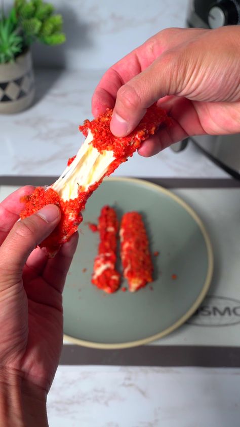 Cheeto Mozzarella Sticks, Hot Cheeto Mozzarella Sticks, Fun Foods To Make, Mozzarella Sticks Recipe, Hot Chips, Mtn Dew, Flaming Hot, Hot Cheetos, Quick Recipes Snacks