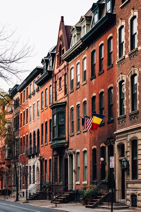 Brick townhomes near Rittenhouse Square in Philadelphia, Pennsylvania Rittenhouse Square, Rail Transport, Hotel Motel, Row House, Posters Framed, Philadelphia Pennsylvania, Image House, 2 On, City Skyline