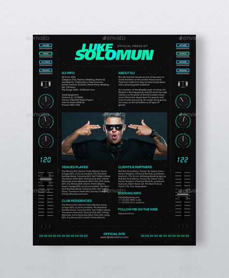 Epk Press Kit Music Design, Epk Press Kit Music Template, Epk Press Kit Music, Dj Portfolio, Music Press Kit, Dj Profile, Dj Press Kit, Dj Branding, Dj Kit