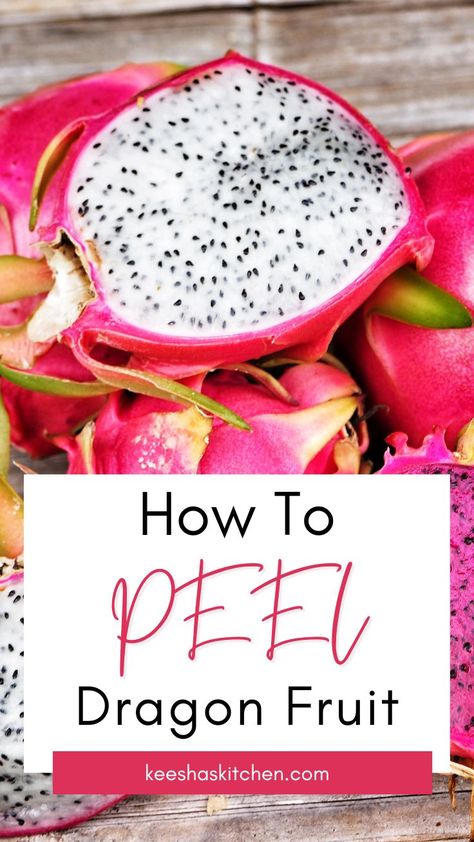 If you are wondering how to peel dragon fruit, well, it is actually easier than you think. With my step-by-step instructions, you can now enjoy this light, refreshing, sweet speckled tropical fruit any time you want. How To Peel Dragon Fruit, Dragon Fruit Video, Yellow Dragon Fruit, Red Dragon Fruit, Fruit Nutrition, Clean Eating Grocery List, Kitchen Tricks, Lucky Plant, Marinate Meat