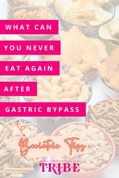 What can you NEVER eat again after Gastric Bypass? | The Sleeved Dietitian | If you’re reading this there’s a good chance you’ve either had gastric bypass OR you’re thinking about having it. In either case, let me just say, congrats! Choosing to have weight loss surgery is a huge step in overcoming your struggles with weight. I know, because I’ve had weight loss surgery too! But you’re probably wondering “What can you never eat again after gastric bypass?” Don't worry babe, I got you with this blog post! Food After Gastric Surgery, High Protein Gastric Bypass Recipes, Bariatric Bypass Surgery, Pre Op Gastric Bypass Diet, Gastric Bypass Before And After, Gastric Bypass Meal Plan, After Surgery Food, Shrink Stomach, Bariatric Recipes Sleeve Liquid Diet