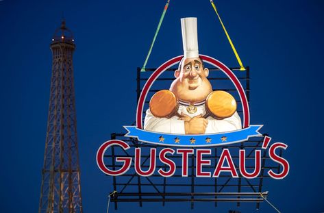 New Sign for Gusteau’s Restaurant, Just Installed in the France Pavilion at Epcot - Disney Dining Information Ratatouille Restaurant, Gusteau Ratatouille, Disney Careers, Ratatouille Disney, Restaurant Signage, Pixar Animation, Disney Cast Member, Disney World Restaurants, Disney Imagineering