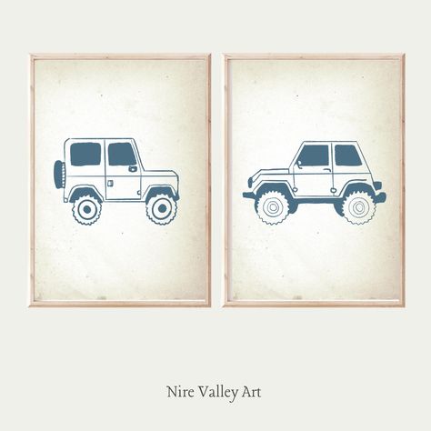 Boy Toddler Nursery Prints, Set of 2 Vintage Car Printables, Playroom Print, Prints for Boys Room, Children's Poster Print, Digital Download Jeep Decor, Toddler Nursery, Frame Printable, Boy Toddler, Vintage Nursery, Baby's Room, Kids Poster, Perfect Baby Shower Gift, Unique Presents