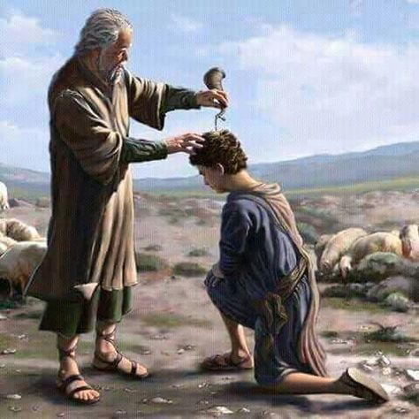 David being anointed King by Samuel. Bible Quotes Hd, Transforming Quotes, David Bible, Psalm 23 5, Biblical Artwork, Bible Artwork, Jesus Artwork, Bible Images, Bible Illustrations