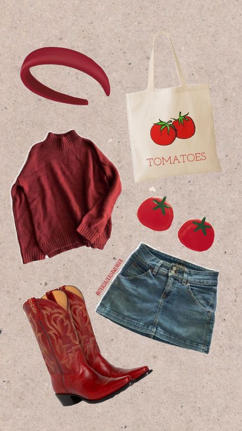 timeless tomato #artsy #fruit #eclectic #funky #retro #outfit #vintage #coquette #idea #inspo #spring Vintage Eclectic Outfits, Tomato Aesthetic, Eclectic Outfits, Tomato Girl, Retro Outfit, Artsy Outfit, Vintage Coquette, Outfit Vintage, Vintage Eclectic