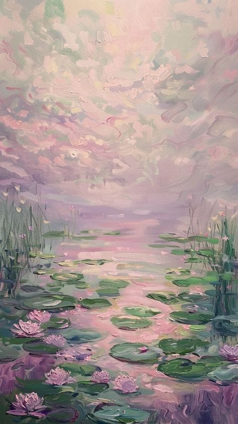 A slient touch with Lotus in Monet's Pond... Monet Inspired Art, Lotus In Pond, Watercolor Paintings Ideas, Monet Pond, Monet Landscape, Monet Wallpaper, Monet Iris, Nails Freestyle, Lotus House