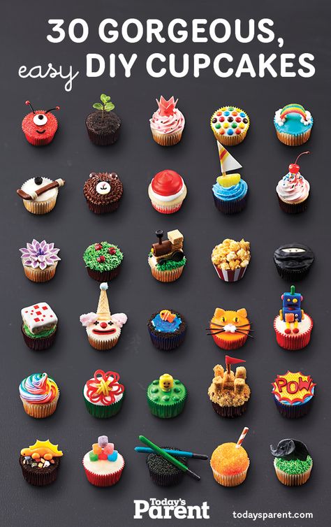 We’ve whipped up a month’s worth of decorating ideas for our 30th birthday, because we think every day calls for adorable desserts! Frost Cupcakes, Deco Cupcake, Cupcakes Decorating, Cupcakes Design, Minion Cupcakes, Diy Cupcake, Kid Cupcakes, Monster Cupcakes, Cupcake Wars