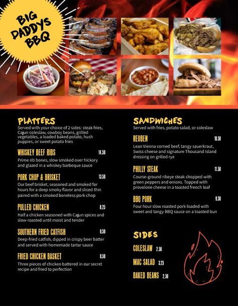 Small Bbq Restaurant Design, Soul Food Truck, Good Truck Menu Ideas, Bbq Business Ideas, Bbq Food Truck Menu Ideas, Food Truck Menu Ideas Simple, Bbq Menu Design, Food Truck Menu Ideas, Bbq Business