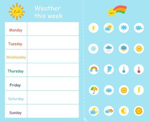 Weather this week template for kids. Weather chart. Weather Template, Opposites Flashcards, Week Template, Preschool Weather, Weather Chart, Todays Weather, Weather Activities, Preschool Lesson Plans, Preschool Lessons