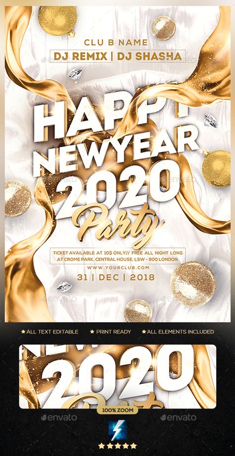 New Year Party Flyer, New Year's Drinks, New Year Flyer, Christmas Party Poster, Happy New Year Text, Business Advertisement, Year Poster, Party Tickets, Graphic Design Course