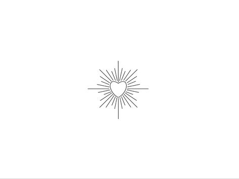 tiny tattoo idea Heart Rays Tattoo, Heart Lines Tattoo, Past Love Tattoo, Celestial Heart Tattoo, Shining Heart Tattoo, Boho Heart Tattoo, Sun And Heart Tattoo, Fine Line Sunshine Tattoo, Sun Simple Tattoo