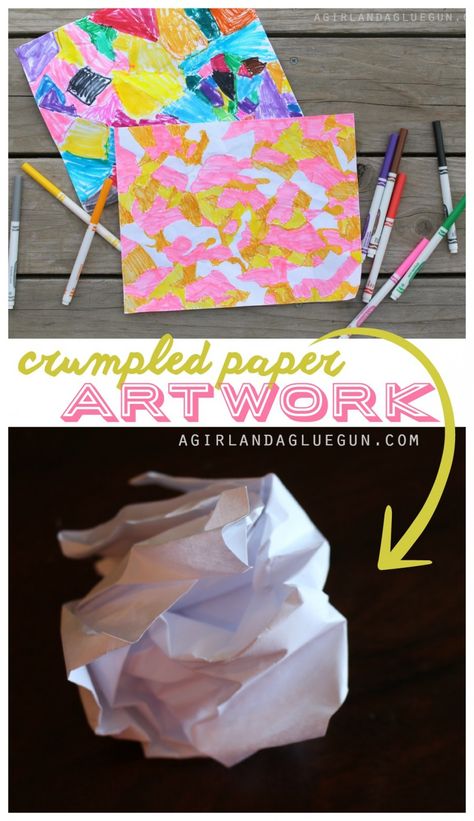 crumpled paper artwork! Crumbled Paper Art, Crumble Paper Art, Crumble Paper, Crumpled Paper Art, Cheap Art Projects, Wrinkles Art, Construction Paper Art, Adult Activities, 6th Grade Art