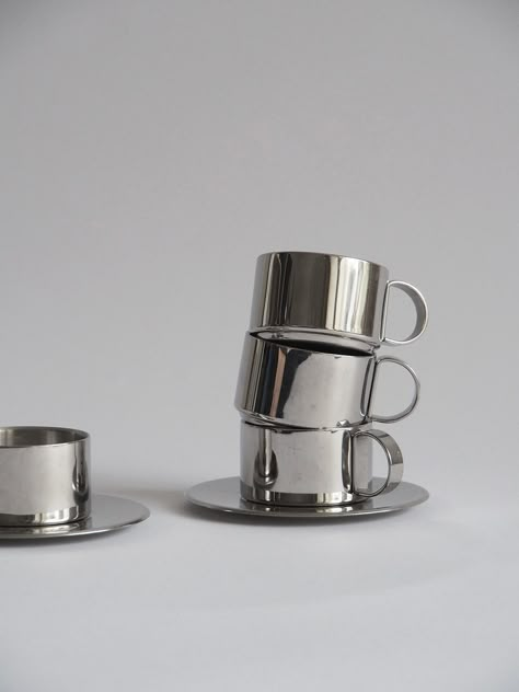 SET OF TWO espresso cups with coasters, stainless steel. Postmodern Furniture, Principle Of Design, Styling Essentials, Aesthetic Interior Design, Expensive Furniture, Aesthetic Interior, Espresso Cups Set, Styling Photography, Coffee Shop Design