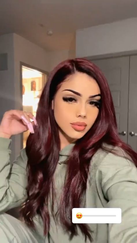 Hair Colors For Dark Eyebrows, Hair Color For Mexican Skin Tone, Red Hair On Mexican Women, Red Latina Hair, Cherry Red Hair On Pale Skin, Burgundy Hair Tan Skin, Red Hair On Pale Skin, Red Hair On Olive Skin Tone, Dark Red Hair Outfits